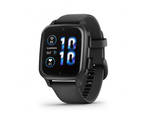 Garmin Venu Sq 2 – Music Edition Slate Aluminum Bezel with Black Case and Silicone Band (010-02700-00/10/80)