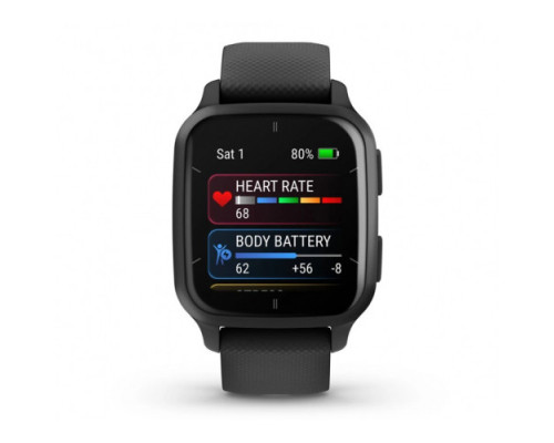 Garmin Venu Sq 2 – Music Edition Slate Aluminum Bezel with Black Case and Silicone Band (010-02700-00/10/80)