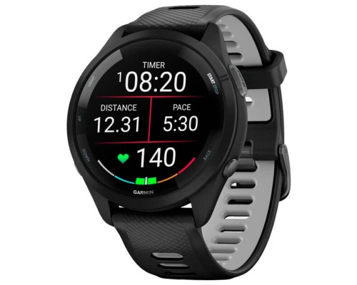 Garmin Forerunner 265 Black Bezel and Case w. Black/Powder Gray Silicone Band (010-02810-00/10/50)