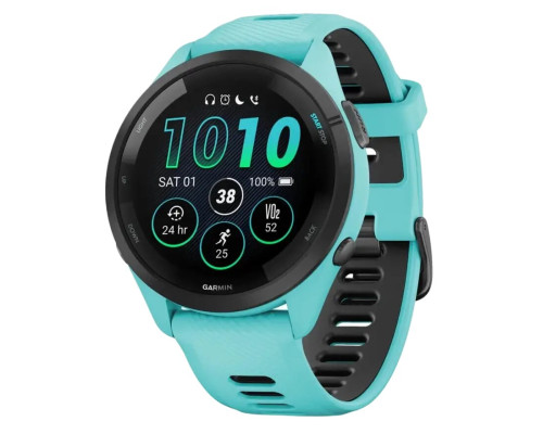 Garmin Forerunner 265 Black Bezel w. Aqua Case and Aqua/Black Silicone Band (010-02810-02/12/52)